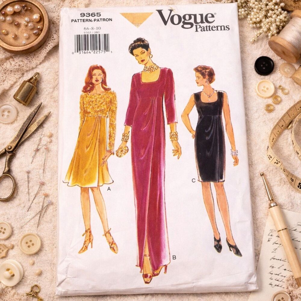 Vintage Vogue Pattern Women's Evening Dress in 2 Lengths Size 6-8-10 Uncut 1995
